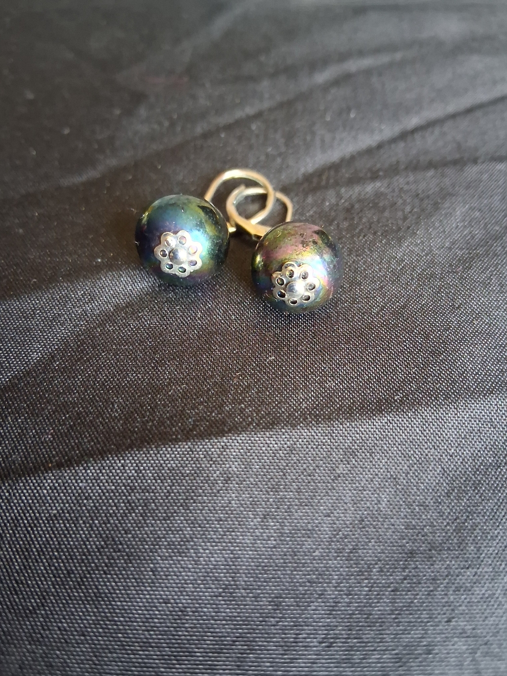 Iridescent Multicolor Pearl Drop Earrings with Silver Accents